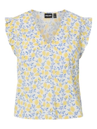 Pcbarri v-neck top cloud dancer/limone