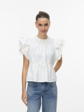 Vmsoldie o-neck frill top white